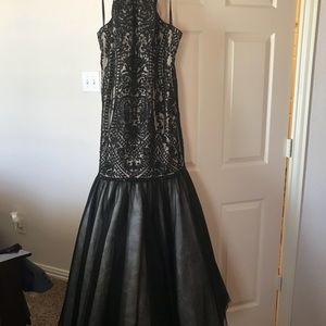 Black backless beaded prom dress